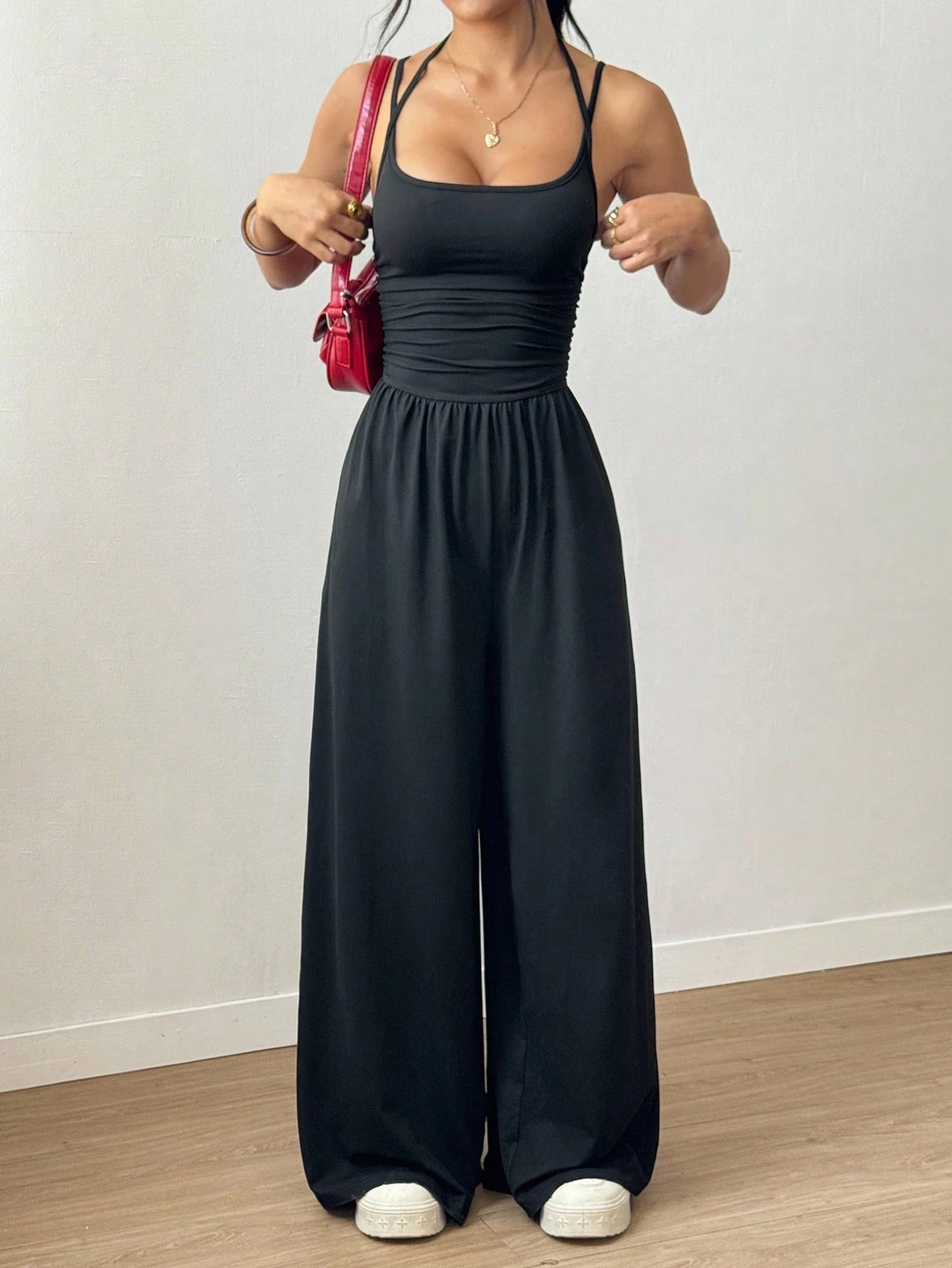 Women's Casual Pleated Loose Straight Leg Jumpsuit, Spring/Summer