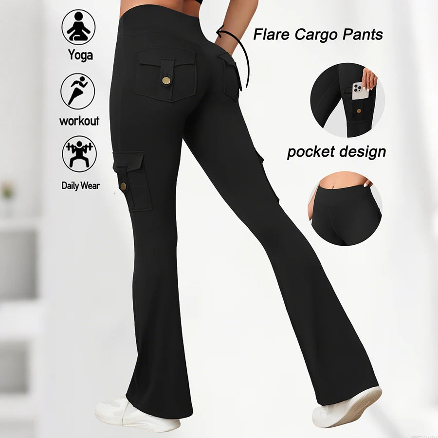 Yoga Flare Pants for Women Cargo Pocket Workout Leggings