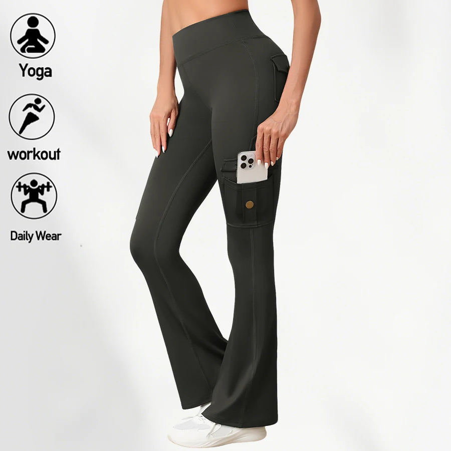 Yoga Flare Pants for Women Cargo Pocket Workout Leggings