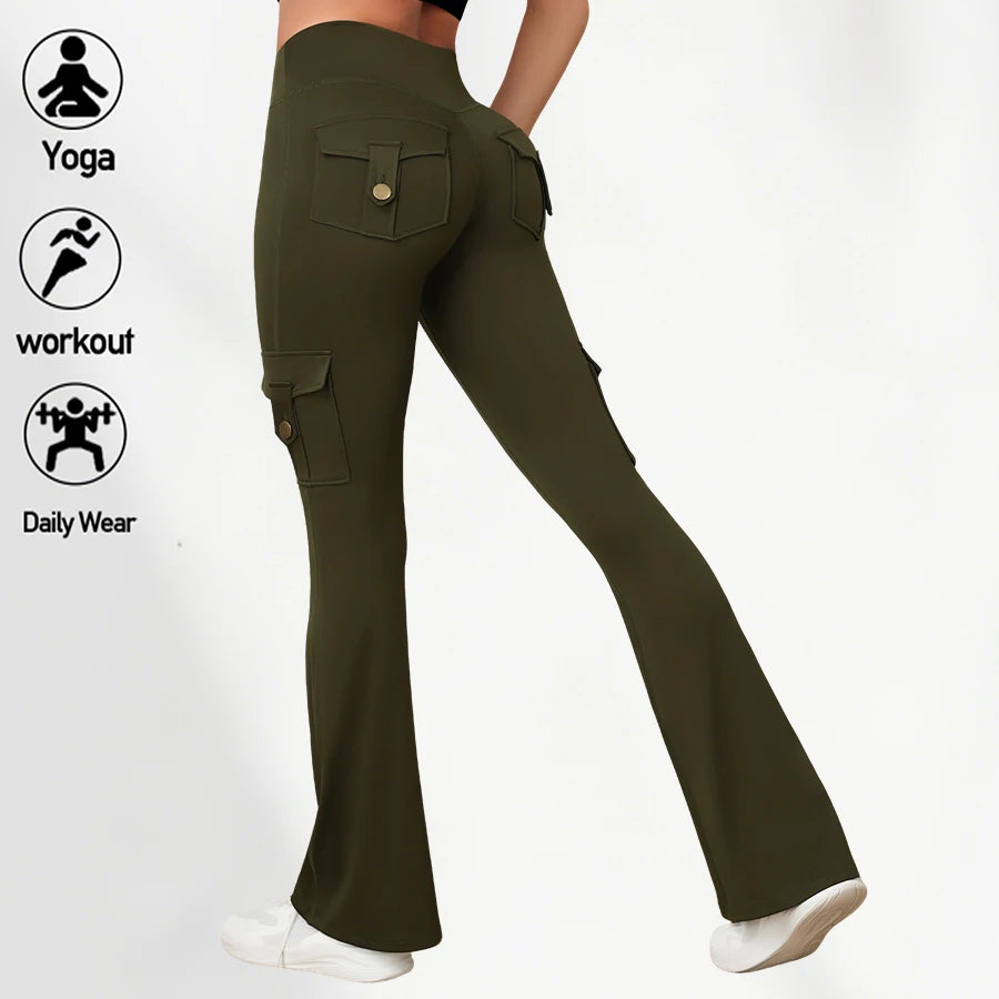 Yoga Flare Pants for Women Cargo Pocket Workout Leggings