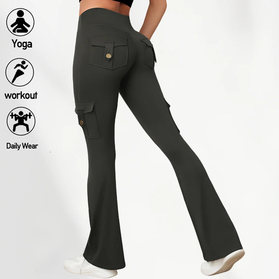 Yoga Flare Pants for Women Cargo Pocket Workout Leggings